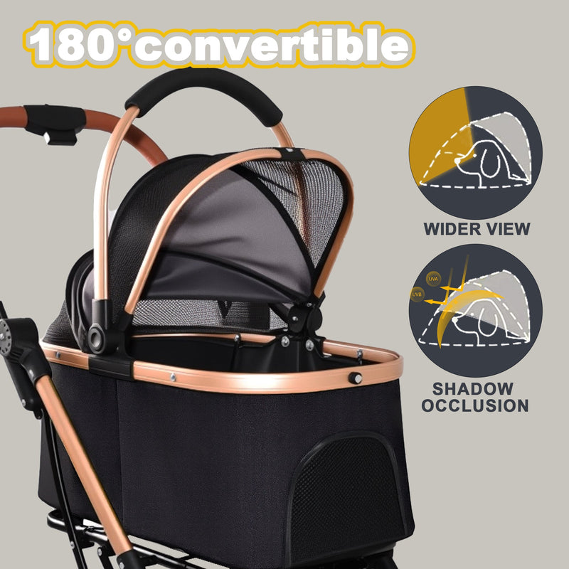 Pet Stroller for Dogs and Cats, 2-in-1 Detachable Foldable Design by HouseOfZazla