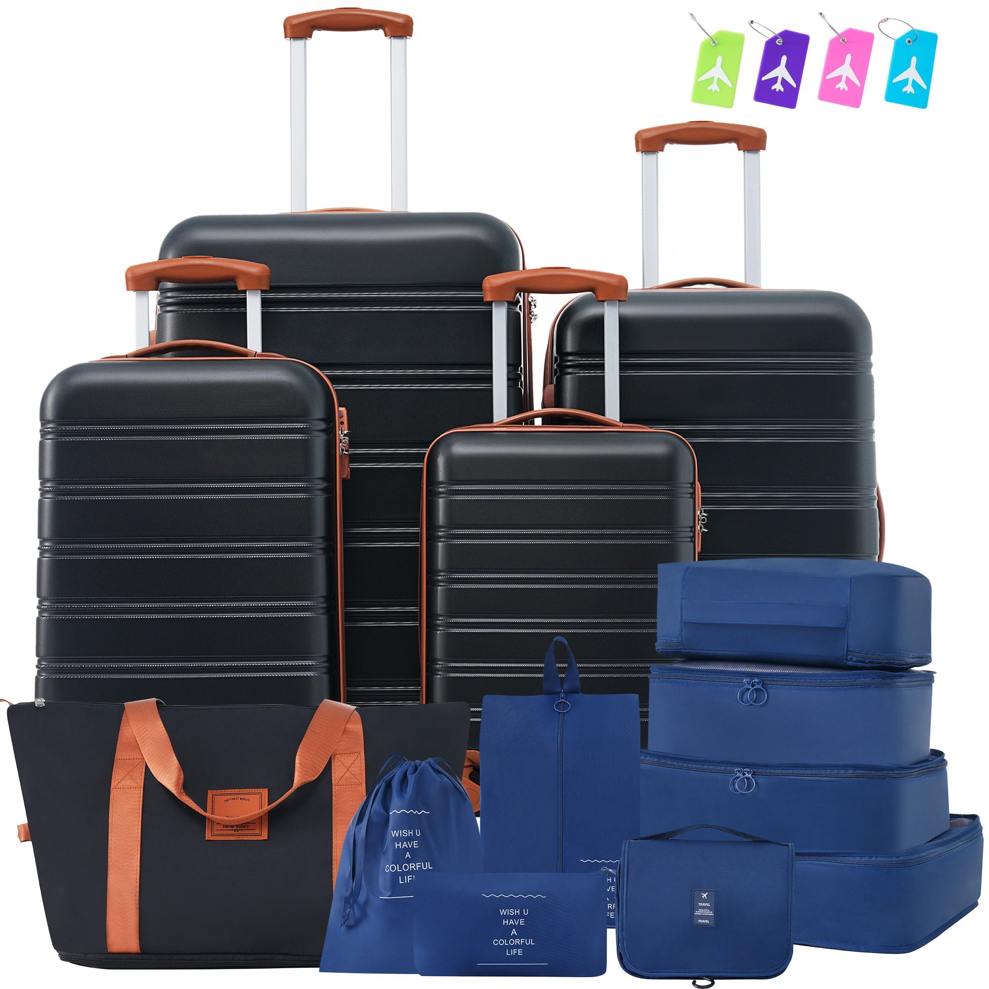 Hardshell Luggage Sets 4 Pieces + Bag Spinner Suitcase With Tsa Lock Lightweight - 16" / 20" / 24" / 28" Luggages by HouseOfZazla