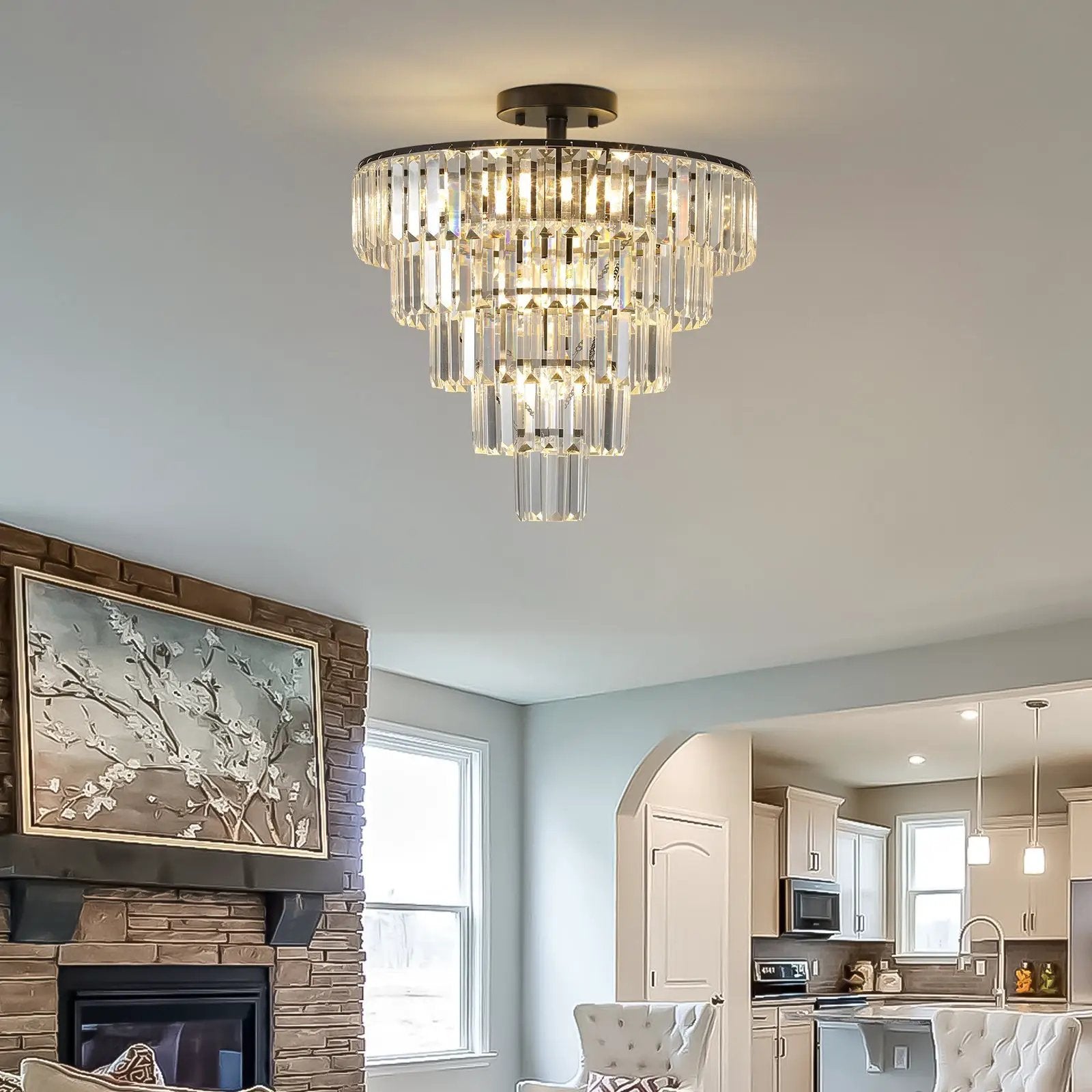 20' Black Crystal Chandelier Ceiling Light, Modern Luxury 10-Light Flush Mount by HouseOfZazla