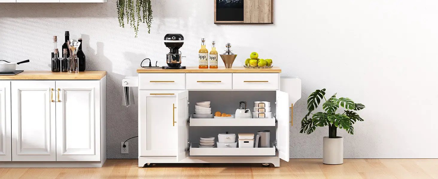 K&K 59.3" Kitchen Island with Storage & Rolling Cart by HouseOfZazla