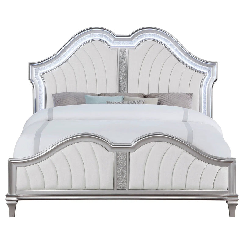 Evangeline Wood Eastern King LED Panel Bed Silver Oak by Unique Piece Furniture