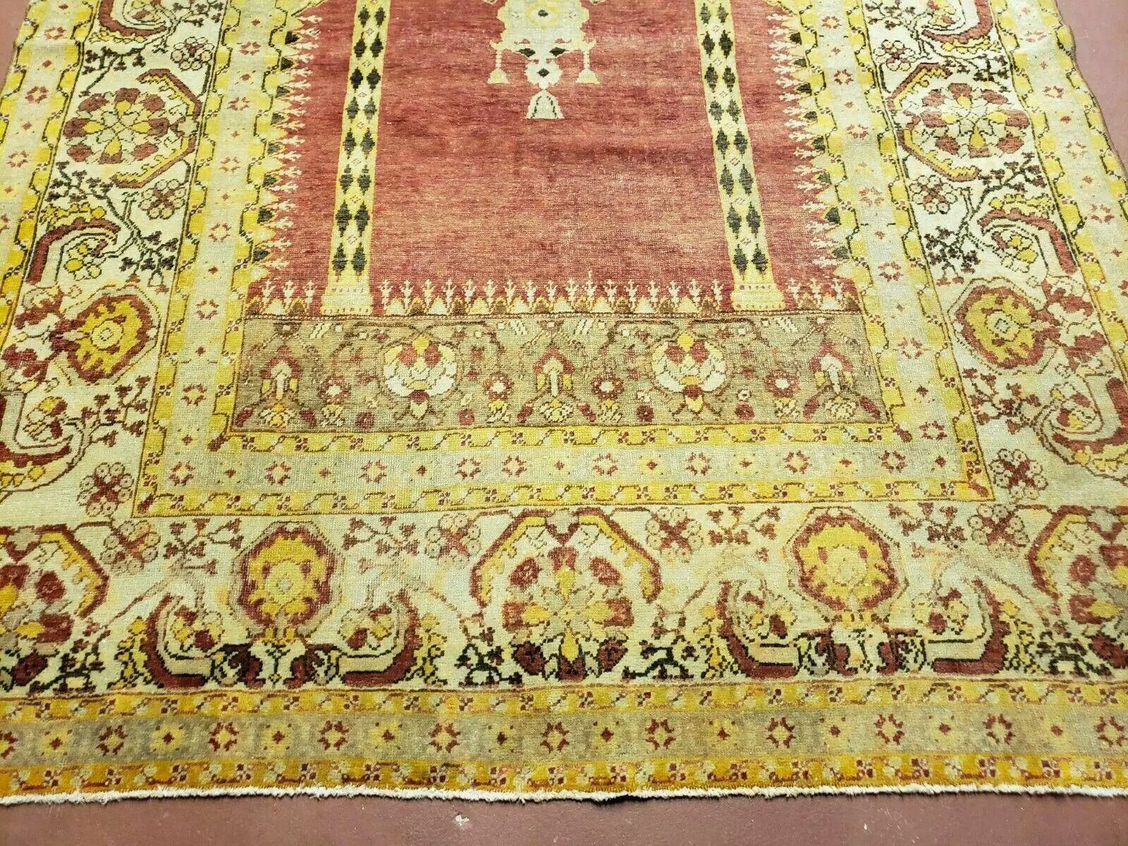 4' 5" X 7' Antique HandmadeTurkish Prayer Melas Oushak Wool Rug Mehrab Nice by Jewel Rugs