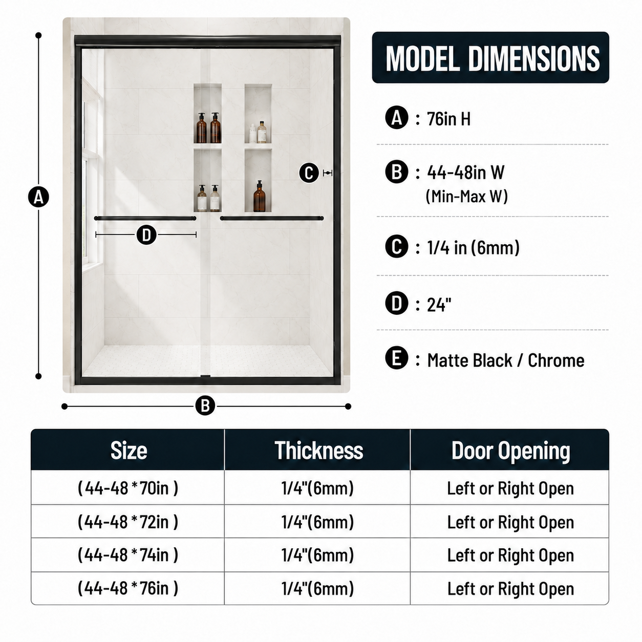 44-48" W x 76" H Framed Double Sliding Shower Door by HouseOfZazla