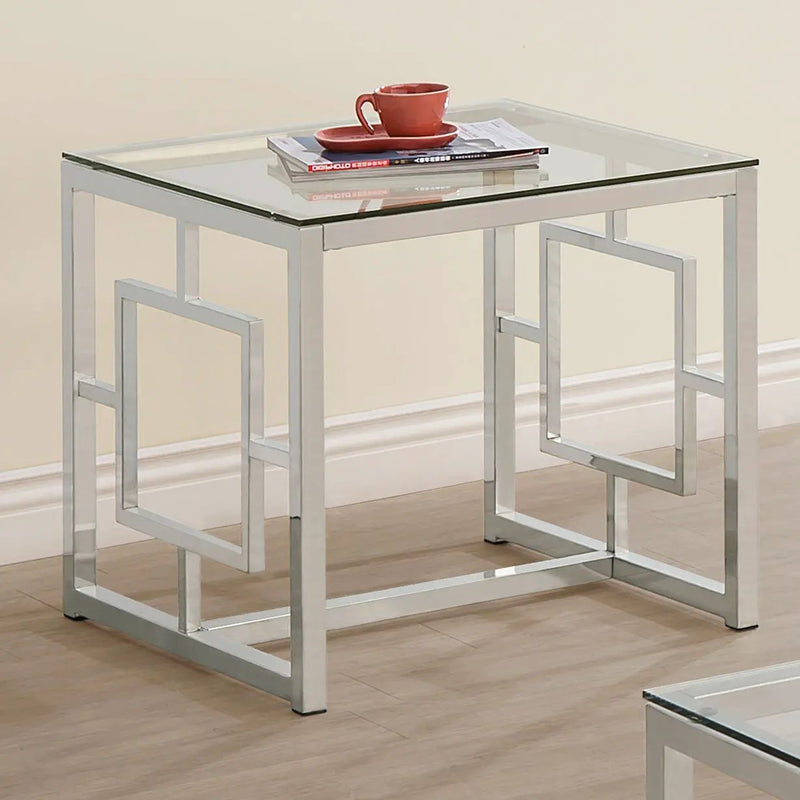 Merced Square Glass Top Side End Table Nickel by Unique Piece Furniture