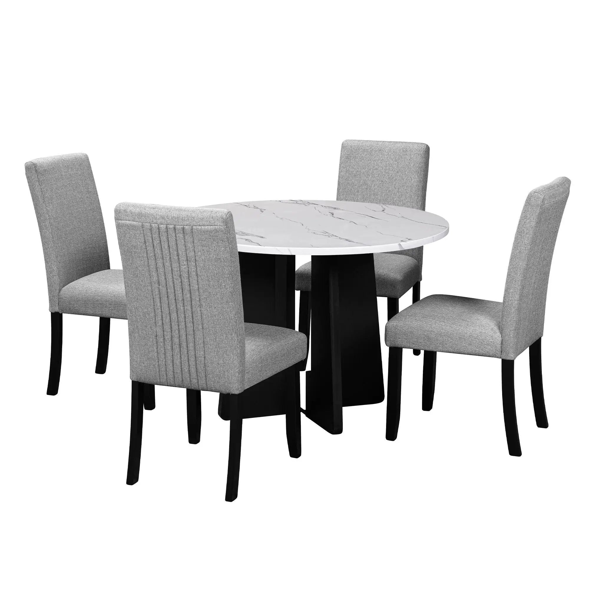5 Piece Round Dining Table Set, Dining Table And 4 Upholstered Chairs For Dining Room, Kitchen Room, Living Room - White / Gray by HouseOfZazla