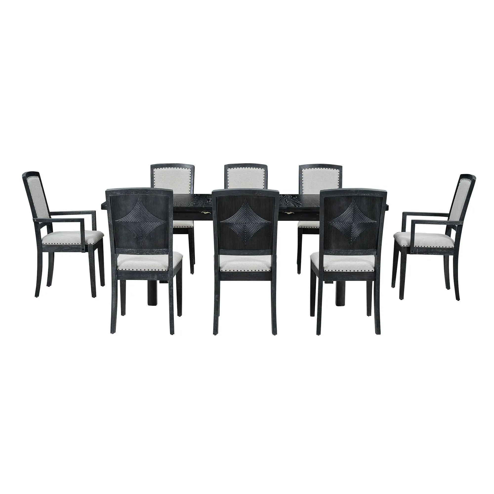 Topmax - Rustic Extendable Dining Table Set With Removable Leaf, 6 Upholstered Armless Dining Chairs And 2 Padded Arm Chairs, 9 Pieces by HouseOfZazla