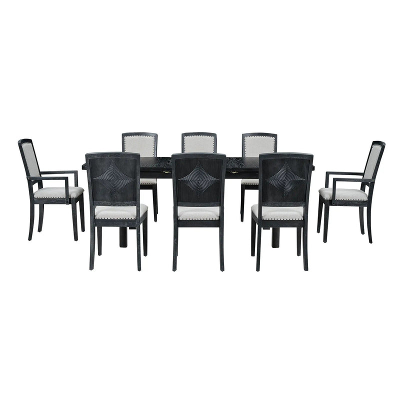 Topmax - Rustic Extendable Dining Table Set With Removable Leaf, 6 Upholstered Armless Dining Chairs And 2 Padded Arm Chairs, 9 Pieces by HouseOfZazla