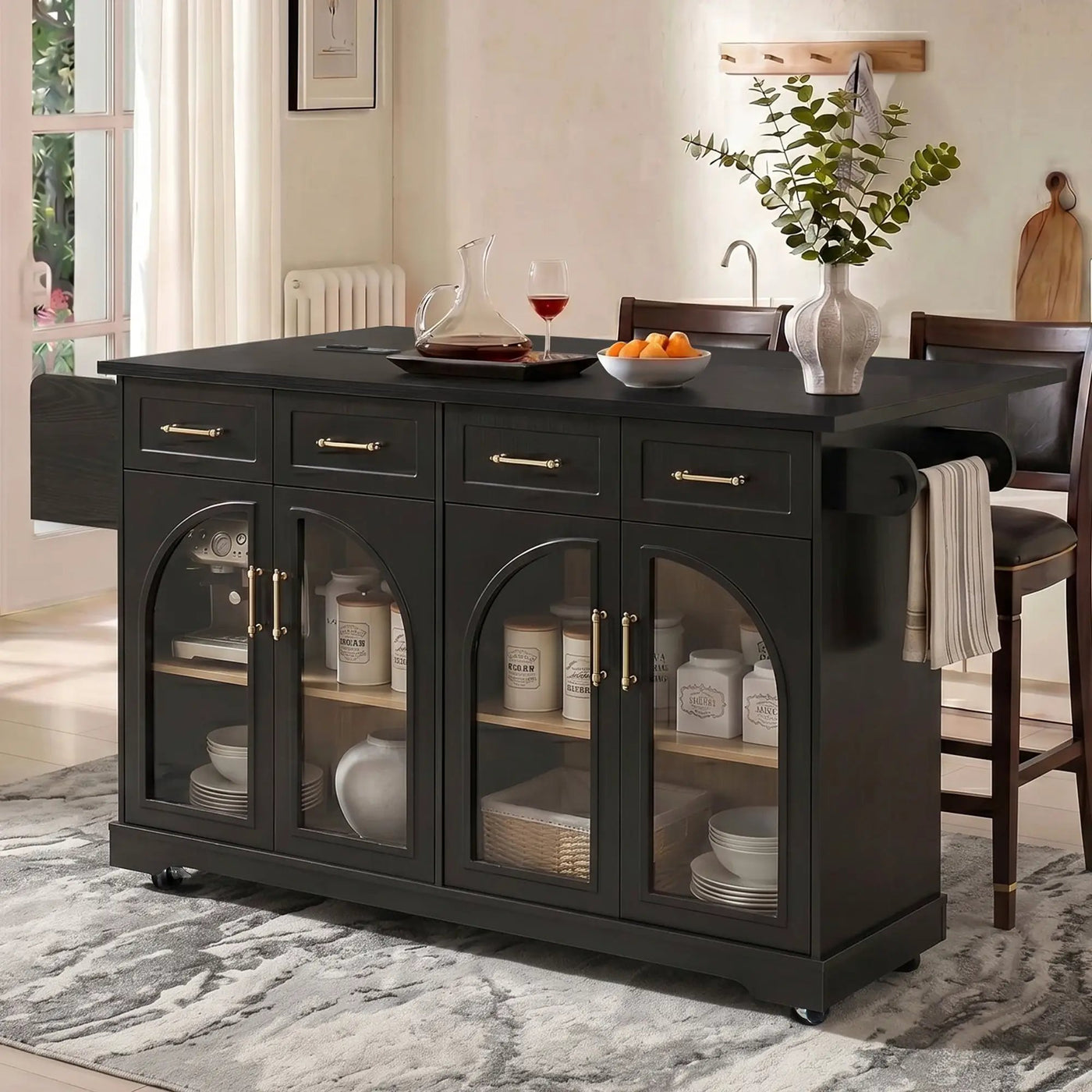 K&K 65" Kitchen Island with Storage & Drop Leaf by HouseOfZazla