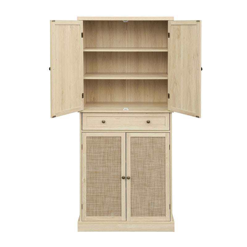 4 Door Storage Cabinet With 1 Drawer And 4 Adjustable Inner Shelves - Natural by HouseOfZazla