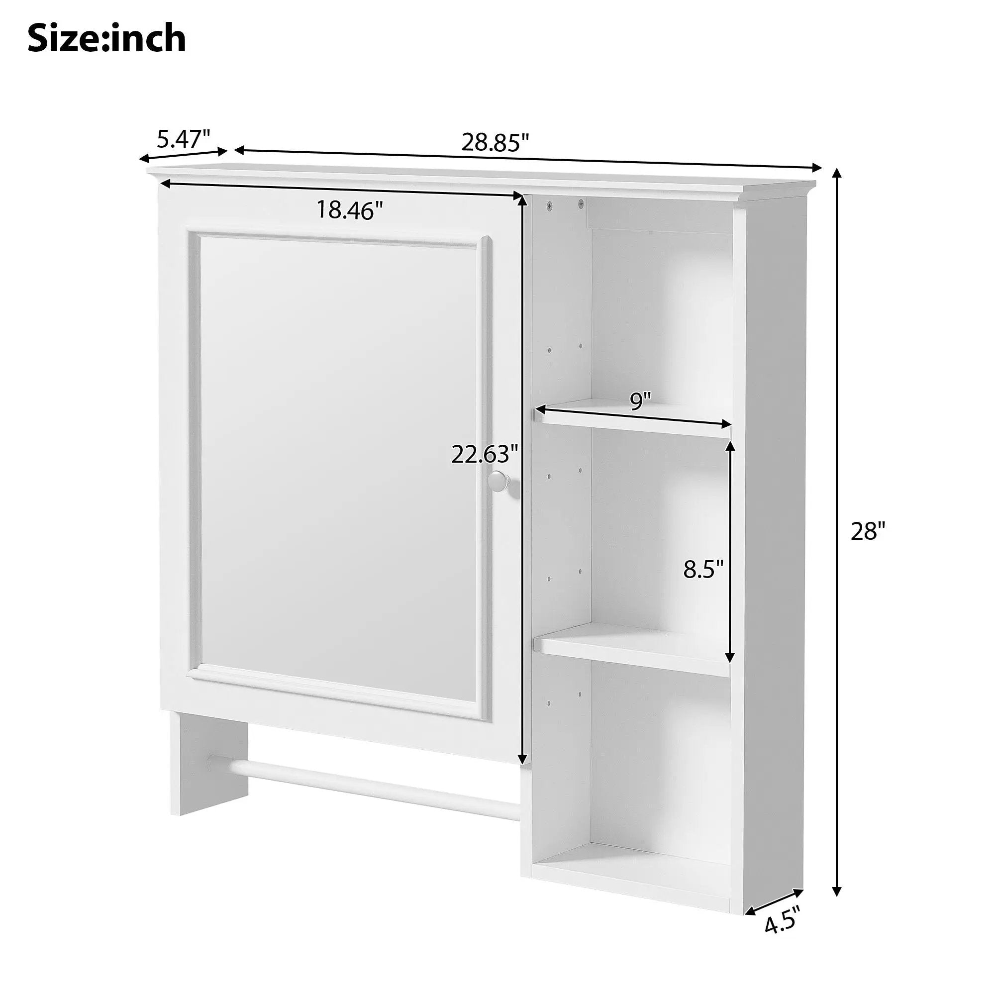 Wall Mounted Bathroom Storage Cabinet, Medicine Cabinets With Large Mirror Door, Adjustable Shelves And Three Open Storage Levels(Not Include Bathroom Vanity) by HouseOfZazla