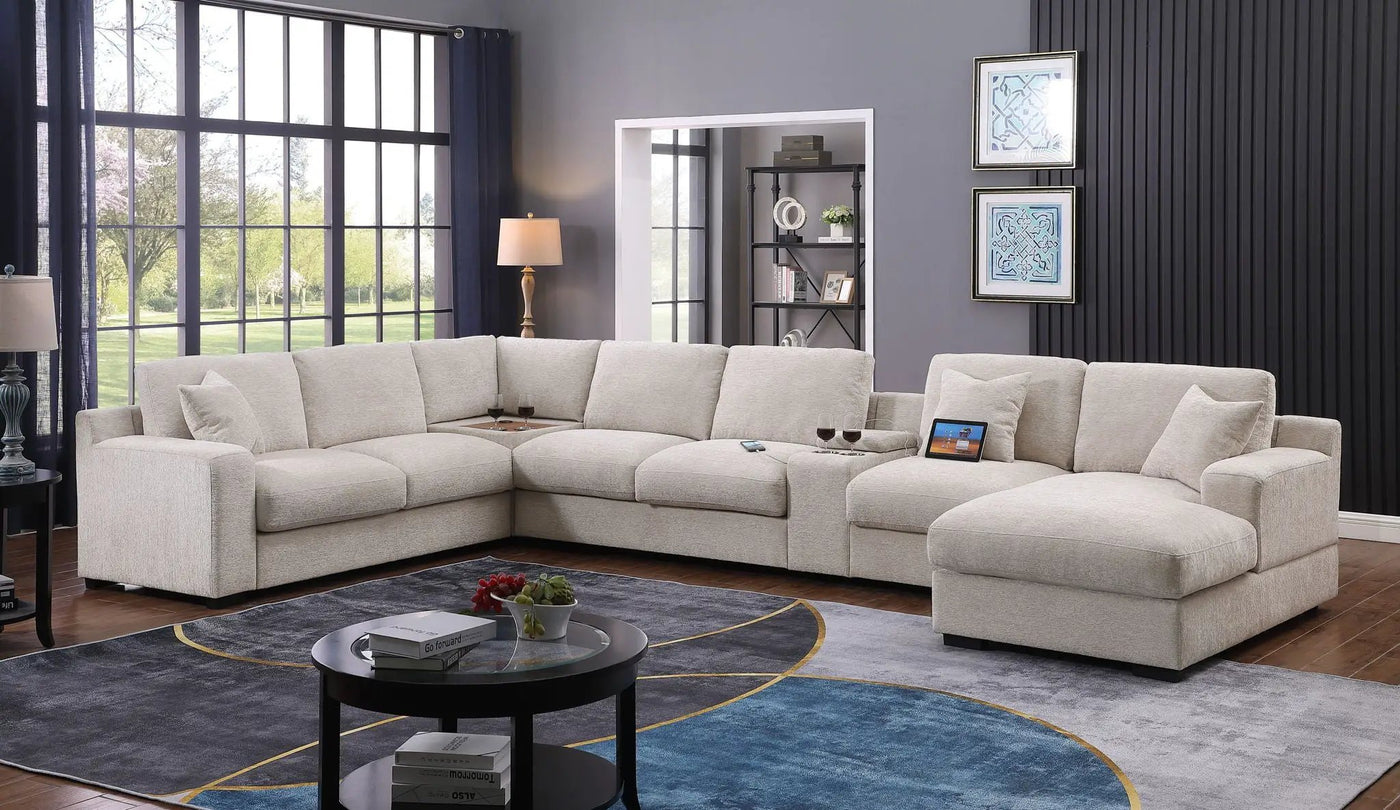 Celine - Fabric Corner Sectional Sofa With Right-Facing Chaise, Cupholders, And Charging Ports by Unique Piece Furniture