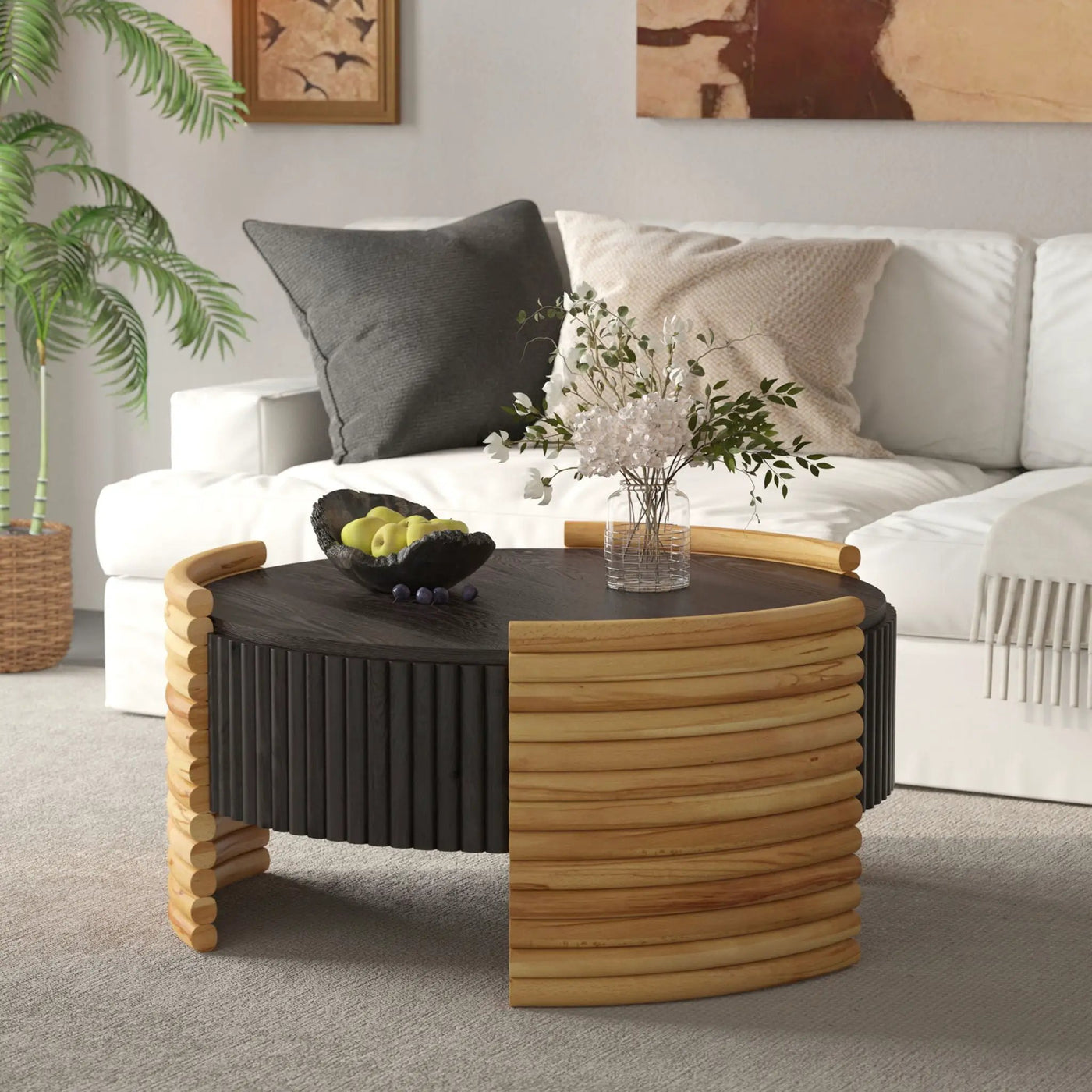 Modern Colorblocked Striped Coffee Table With Flip Top Storage by Unique Piece Furniture