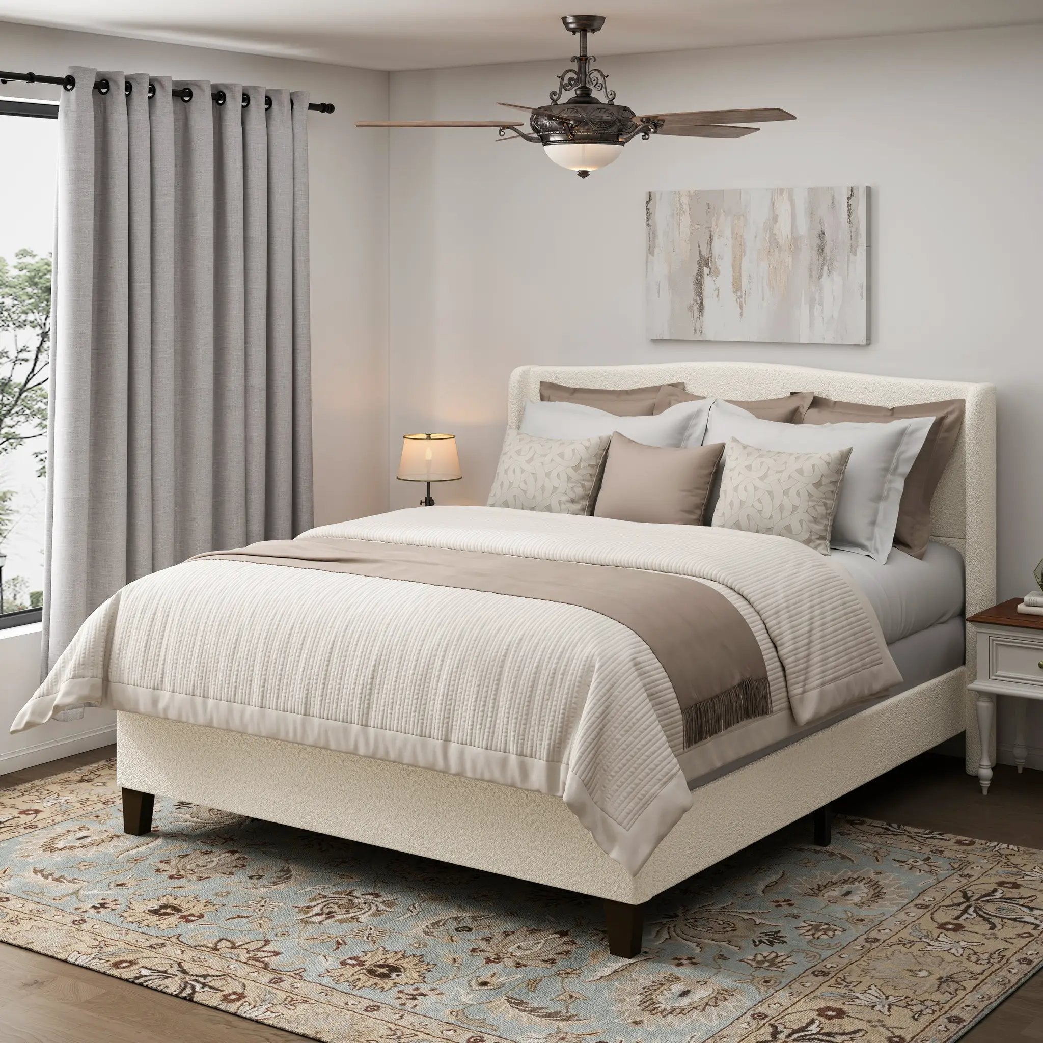 King Size Bed Frame with Upholstered Teddy Velvet Headboard by HouseOfZazla