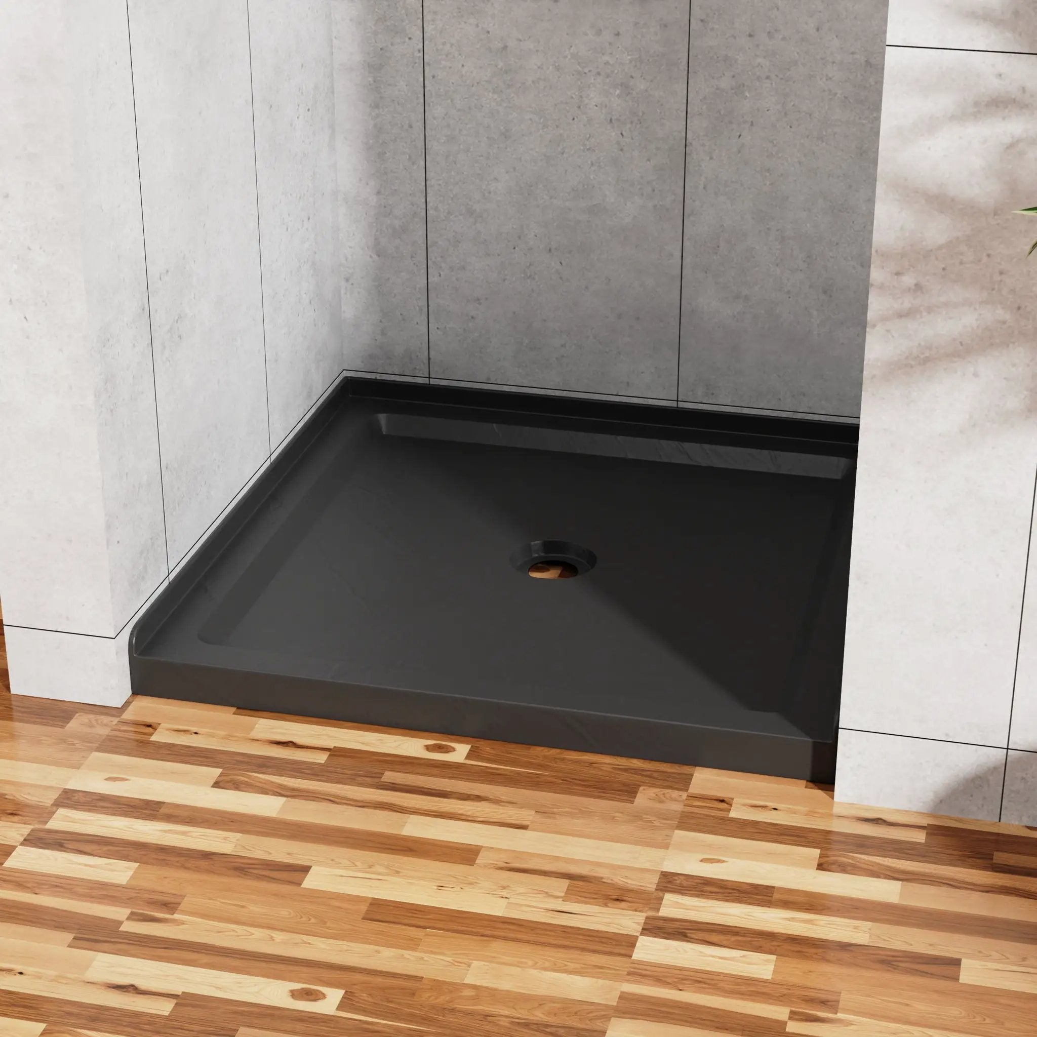 Anti Slip Center Drain Single Threshold Shower Base Slate - Black by HouseOfZazla