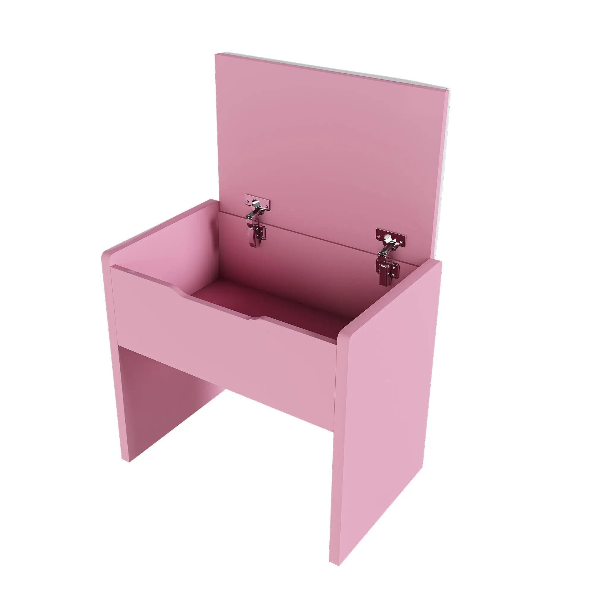 Vanity Desk With LED Mirror Lights And Power Outlet Charging Station, 3 Drawers, 7 Shelves, Storage Stool - Pink by HouseOfZazla
