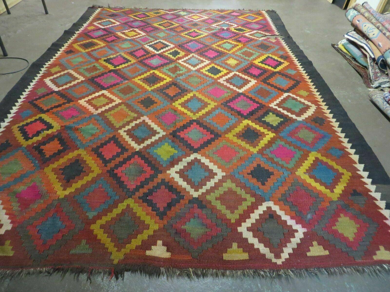 7' X10' Antique Afghan Kilim Handmade Flat Weave Wool Rug Vegy Organic Colorful by Jewel Rugs