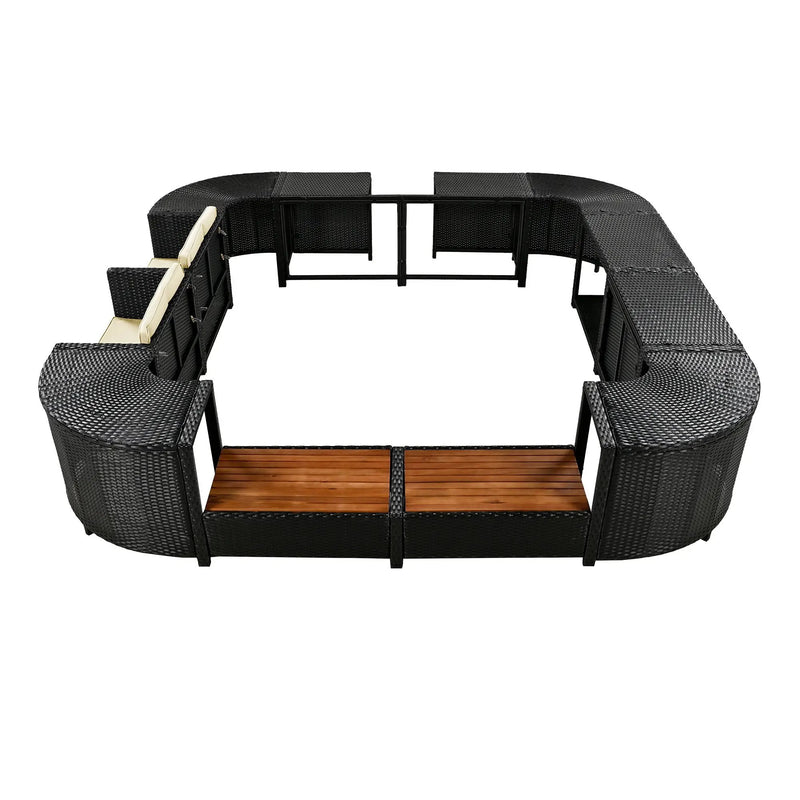 Spa Surround Spa Frame Quadrilateral Outdoor Rattan Sectional Sofa Set With Mini Sofa, Wooden Seats And Storage Spaces by HouseOfZazla