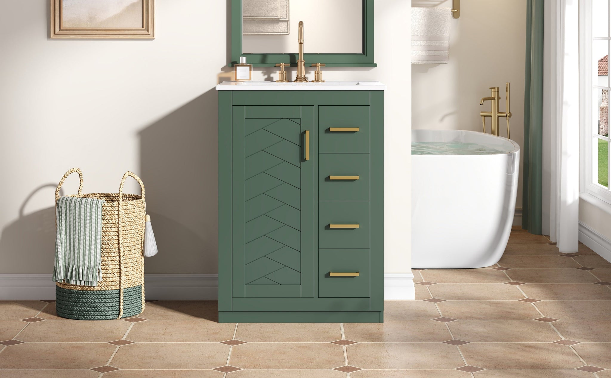 24" Bathroom Vanity with Integrated Ceramic Sink and Storage by HouseOfZazla