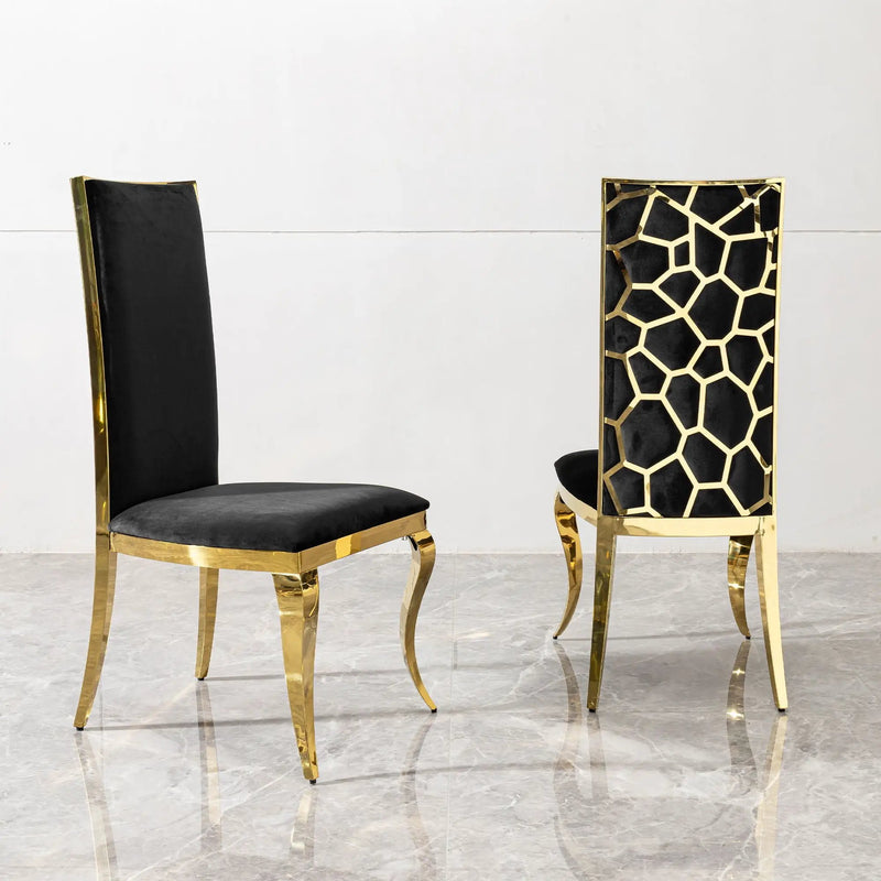 Dining Chair (Set of 2) With Unique Backrest Stainless Steel Legs - Gold by Unique Piece Furniture