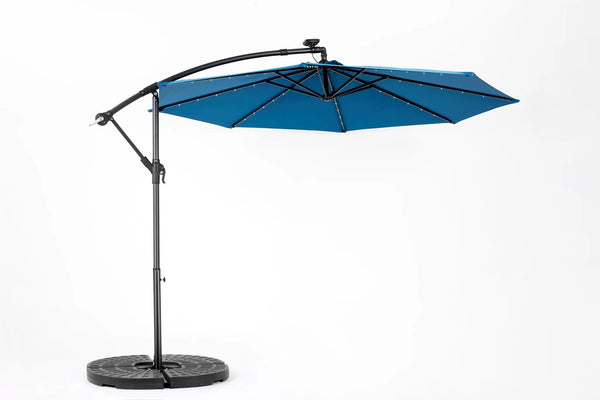 10ft Solar LED Offset Hanging Market Patio Umbrella in Dark Blue (No Base)