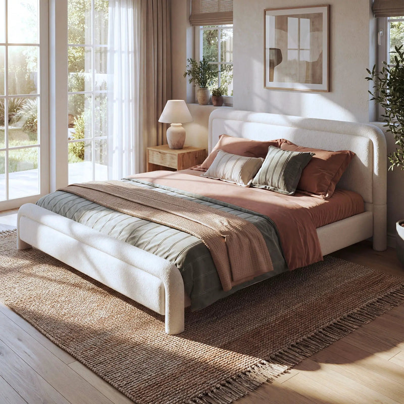 Upholstered Platform Bed Frame With Curved Headboard, Wood Slats Support by HouseOfZazla