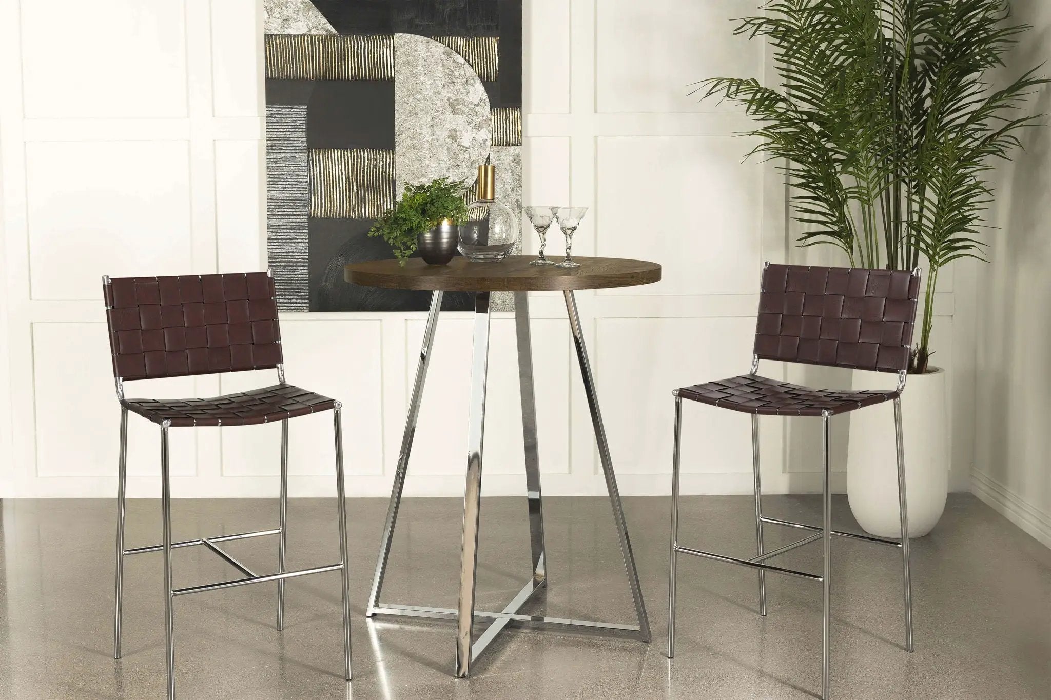 Burkhart Round 35-inch Pub Height Bistro Bar Table Brown Oak by Unique Piece Furniture