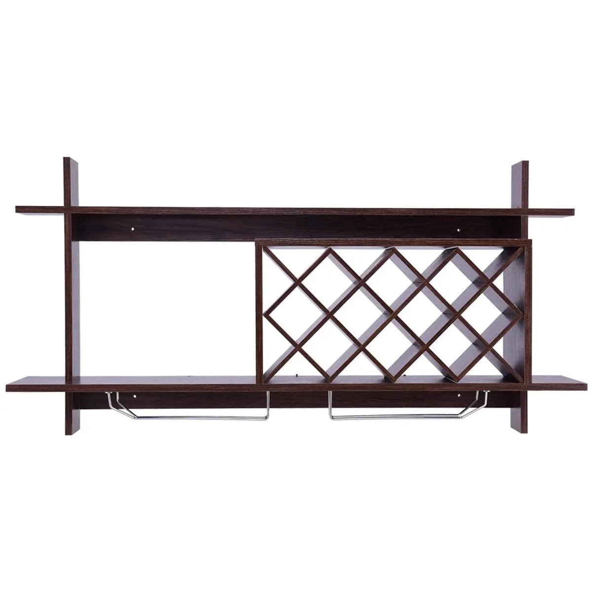 Wall Mount Wine Rack with Glass Holder & Storage Shelf-Walnut by DirectDeals