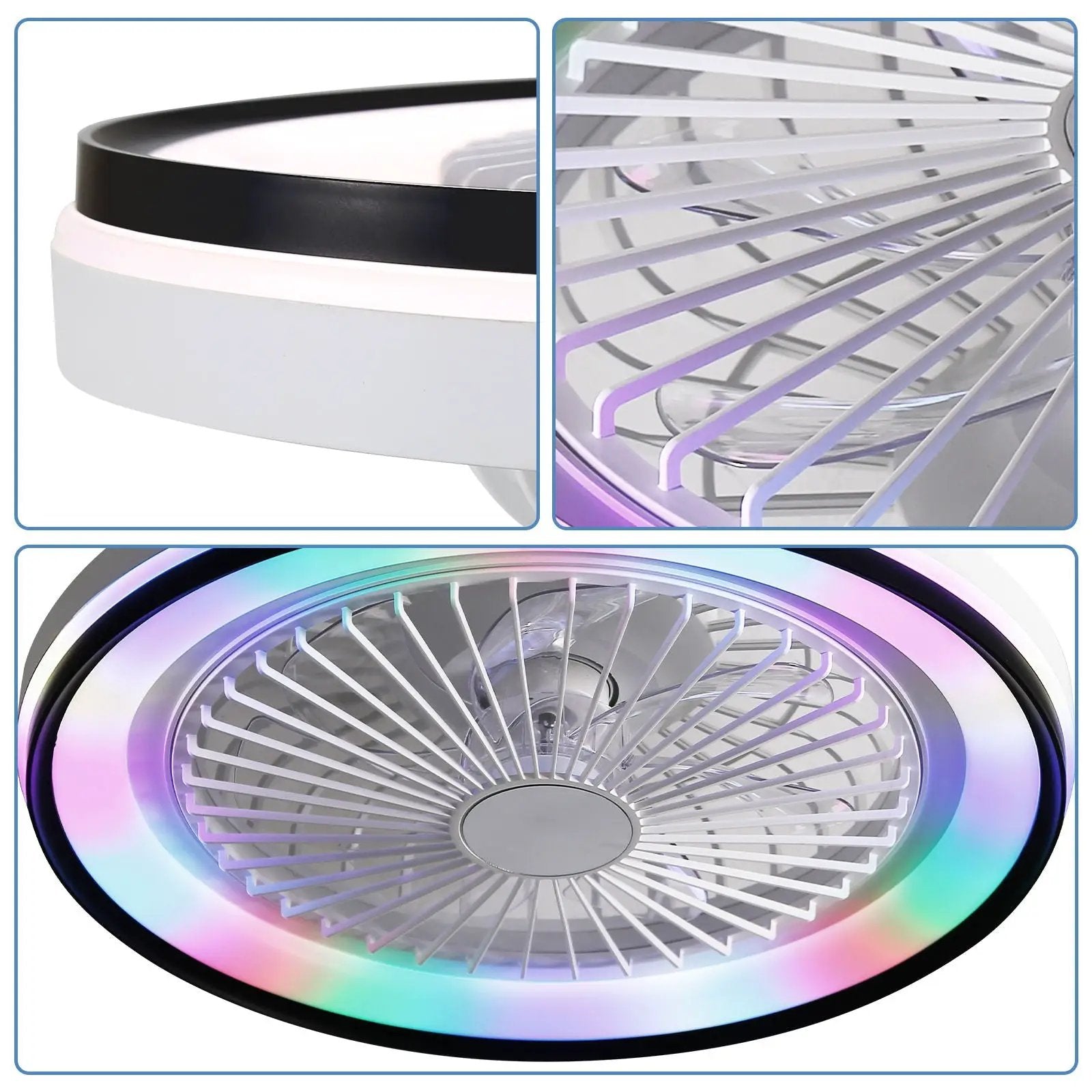 RGB Dimmable LED Bladeless Ceiling Fan With Remote Control, Flush Mount - White by Unique Piece Furniture