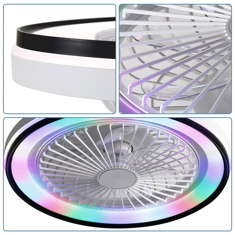 RGB Dimmable LED Bladeless Ceiling Fan With Remote Control, Flush Mount - White by Unique Piece Furniture