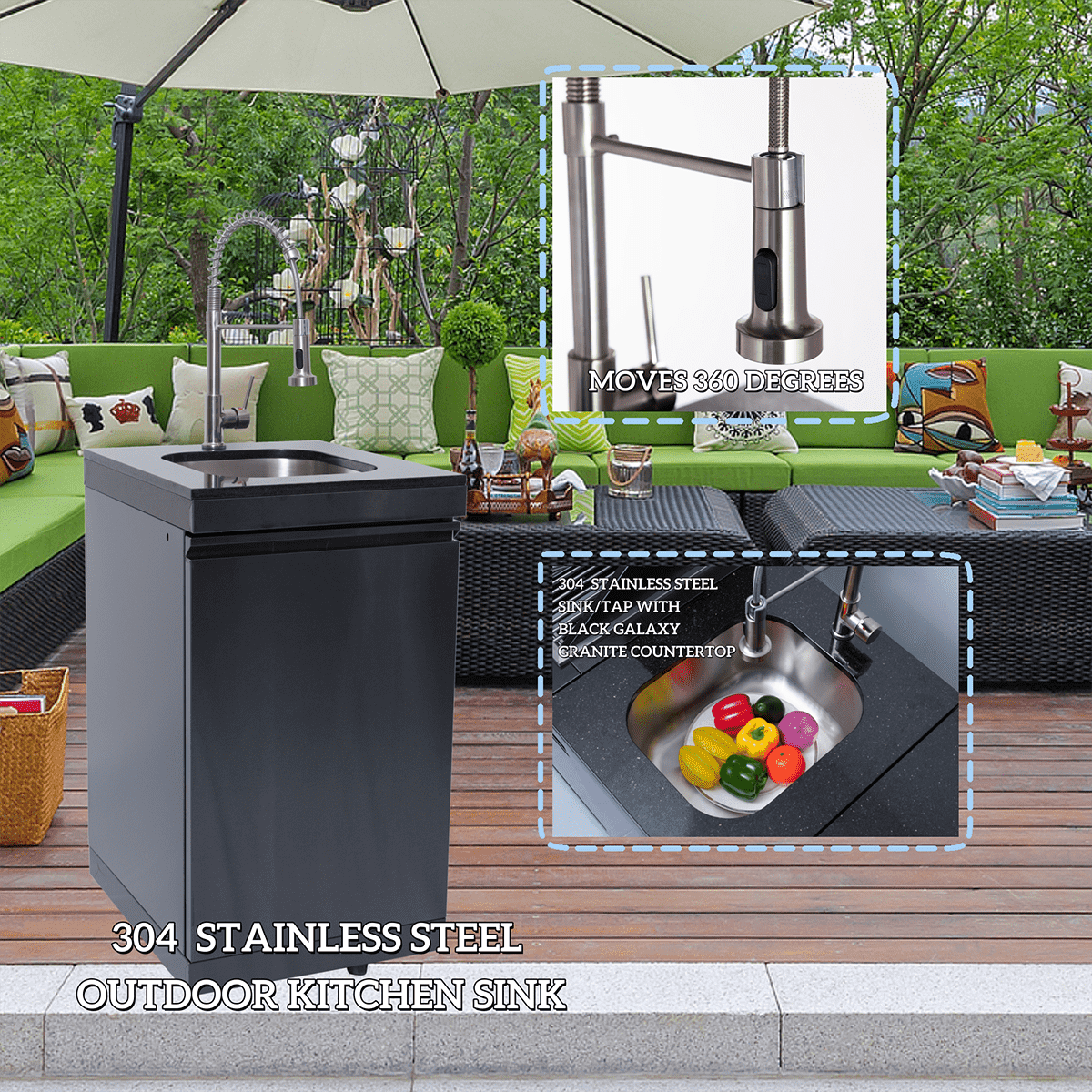 NG 85" 4-Burner 72,000 BTU Black Outdoor Kitchen Island Grill + Refrigerator + Sink by Chery Industrial