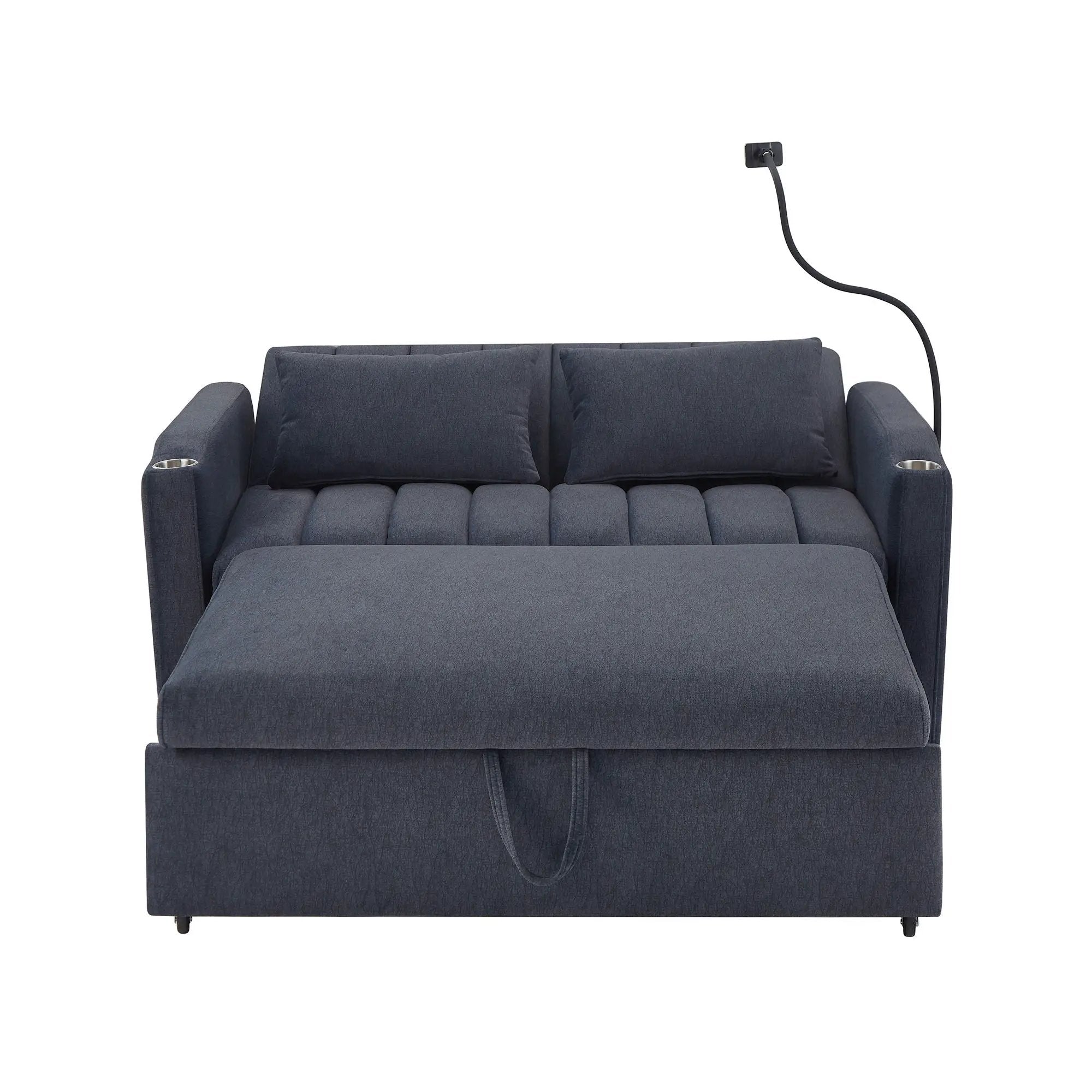 Convertible Sofa Bed Loveseat Sofa With Three USB Ports, Two Side Pockets, Two Cup Holders And 360° swivel Phone Holder For Living Room by HouseOfZazla