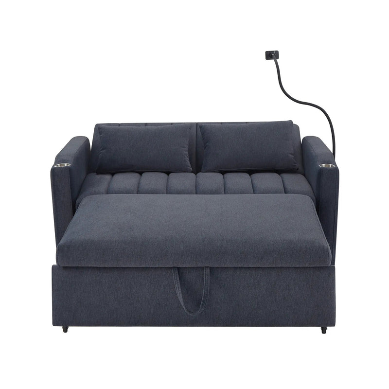 Convertible Sofa Bed Loveseat Sofa With Three USB Ports, Two Side Pockets, Two Cup Holders And 360° swivel Phone Holder For Living Room by HouseOfZazla