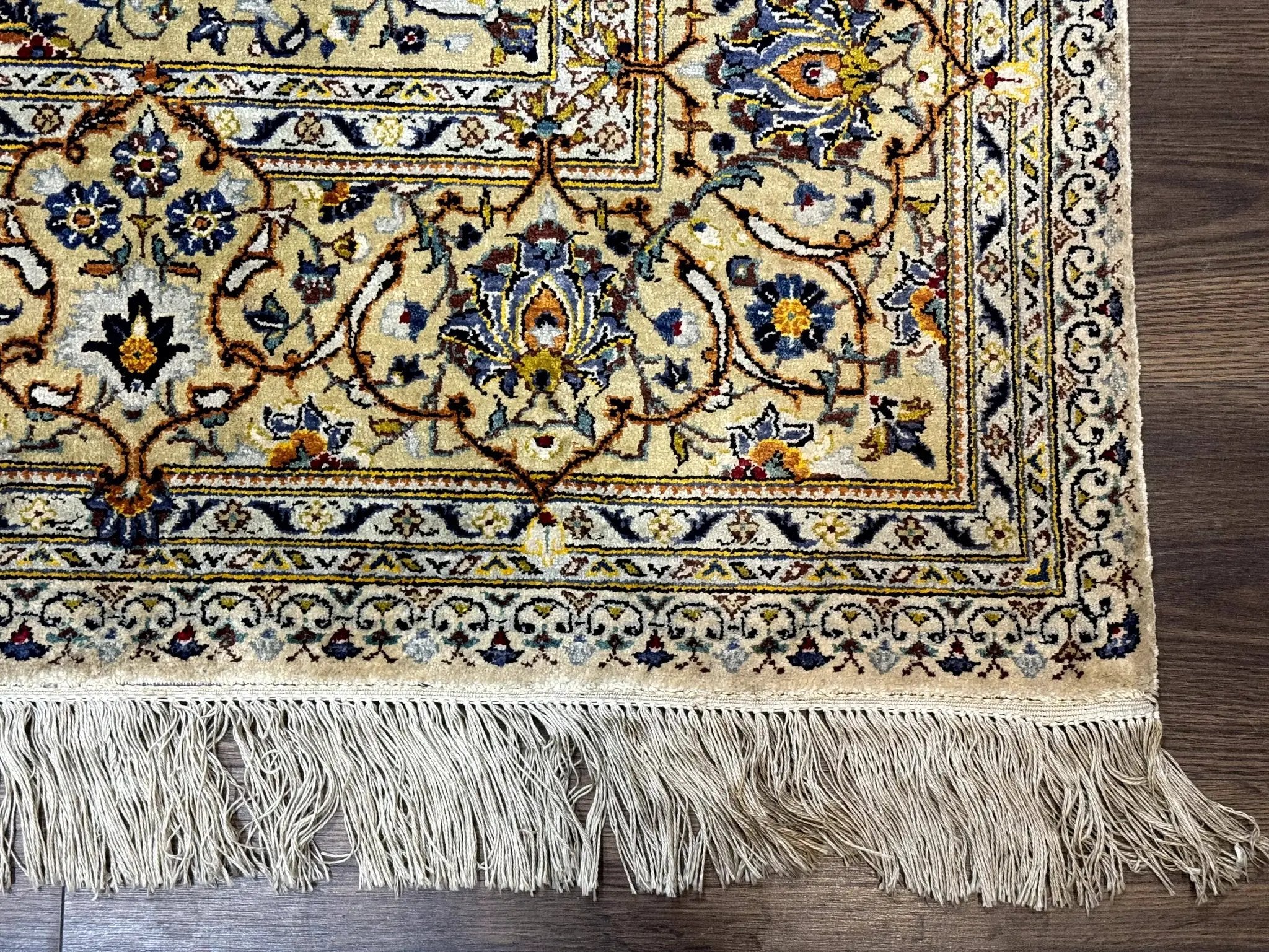 Rare Silk Persian Kashan Rug 4.6 x 7, Antique Fine 310 KPSI, Ivory by Jewel Rugs