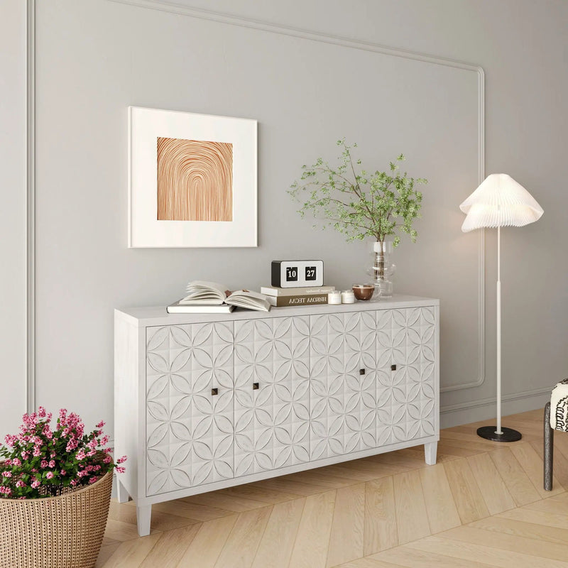Accent Cabinet 4 Door Wooden Cabinet Sideboard Buffet Server Cabinet Storage Cabinet, For Living Room, Entryway, Hallway, Office, Kitchen And Dining Room - White Wash by Unique Piece Furniture