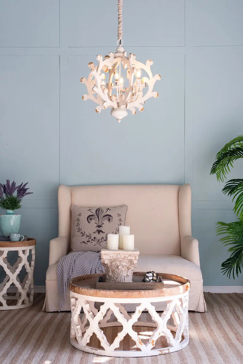 6 Light Chandelier, Hanging Light Fixture With Adjustable Chain For Kitchen, Bulb Not Included - White by HouseOfZazla