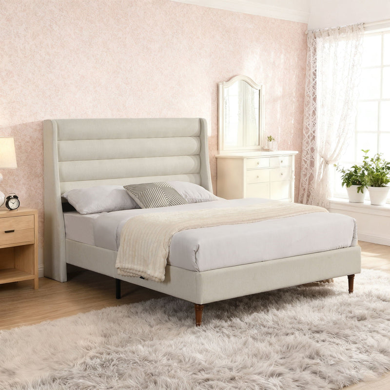 Modern Upholstered Platform Bed With Wave Shaped Headboard by HouseOfZazla