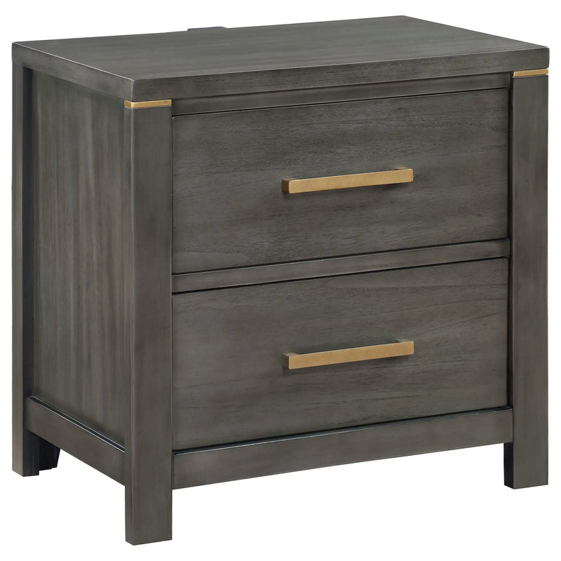Herndon - 2 Drawer Nightstand With USB Port, Storage Furniture - Gray by HouseOfZazla