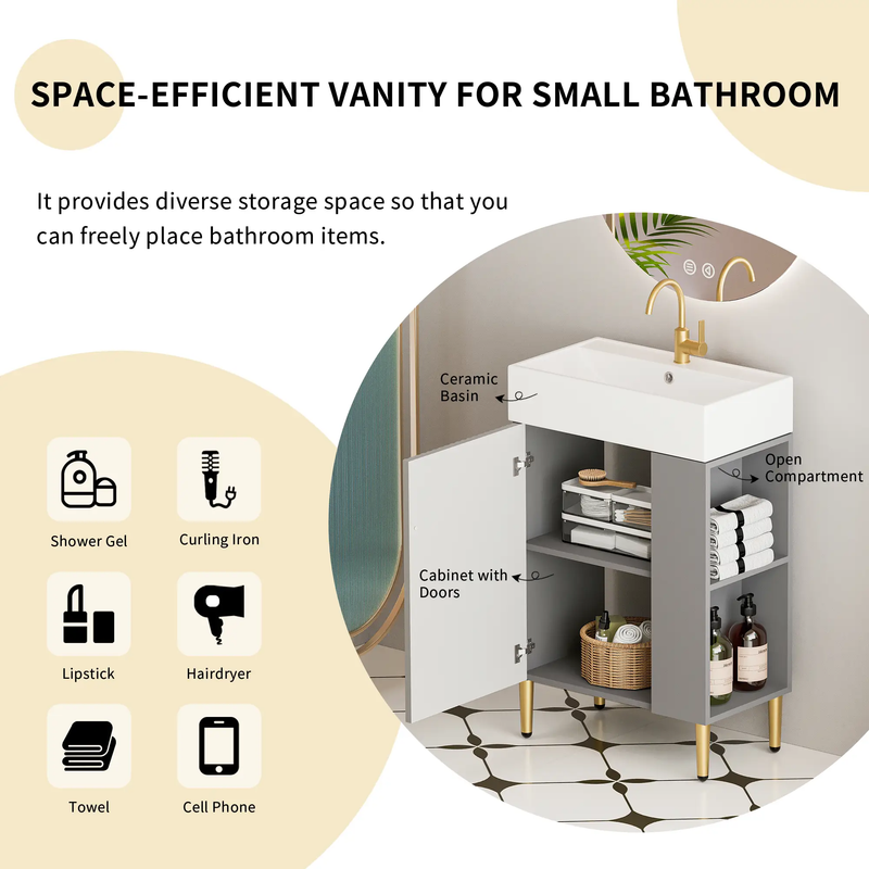 21.6" Open-Shelving Vanity with Ceramic Sink by HouseOfZazla
