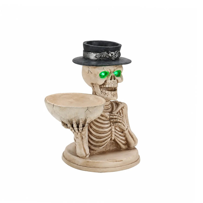 Halloween Skeleton Figurine with Storage Bowl & Candle Holder by HouseOfZazla