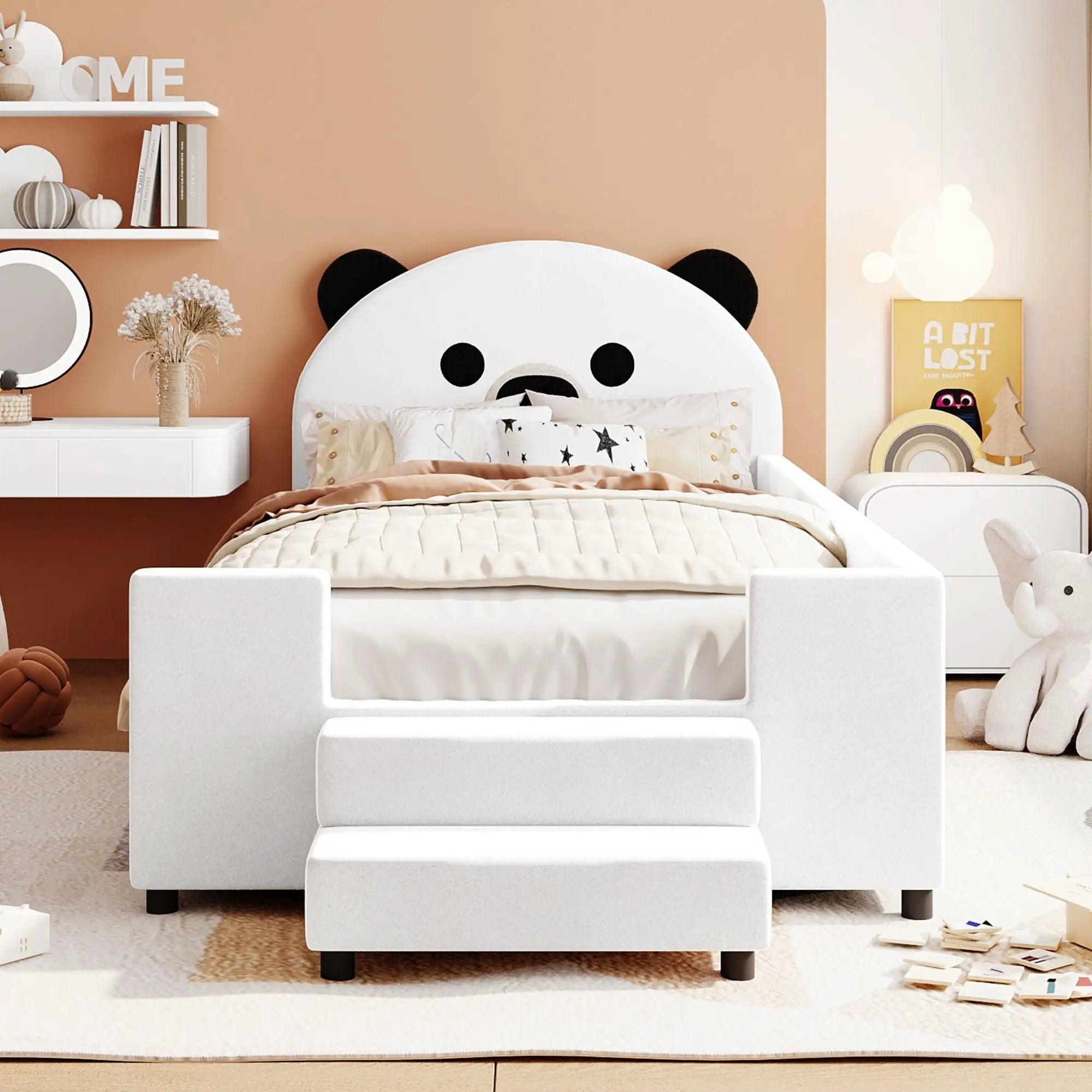 Upholstered Daybed With Bear Shaped Headboard, Hydraulic System And Breathable Fence by HouseOfZazla