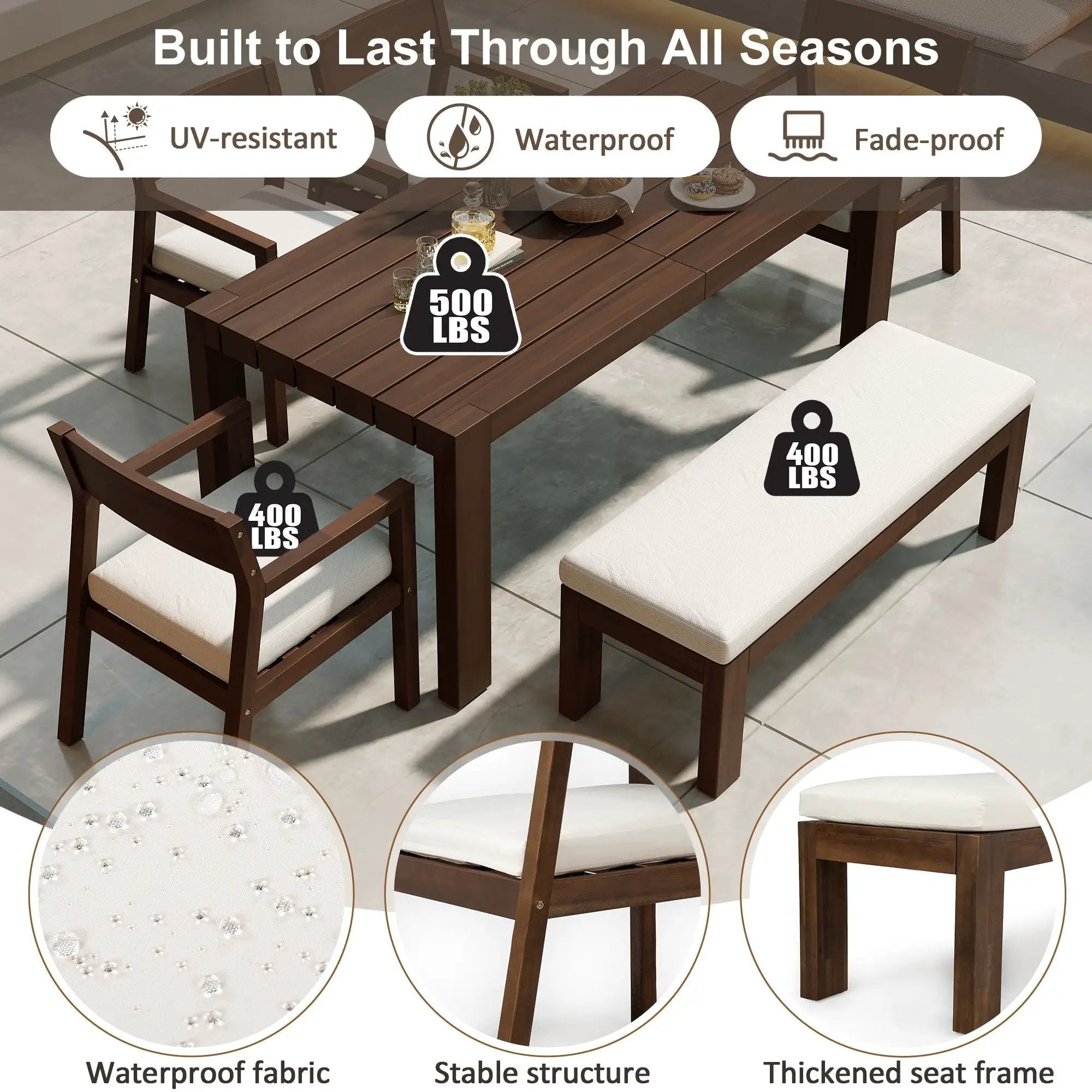 Outdoor Dining Set Rectangular Table With Umbrella Hole