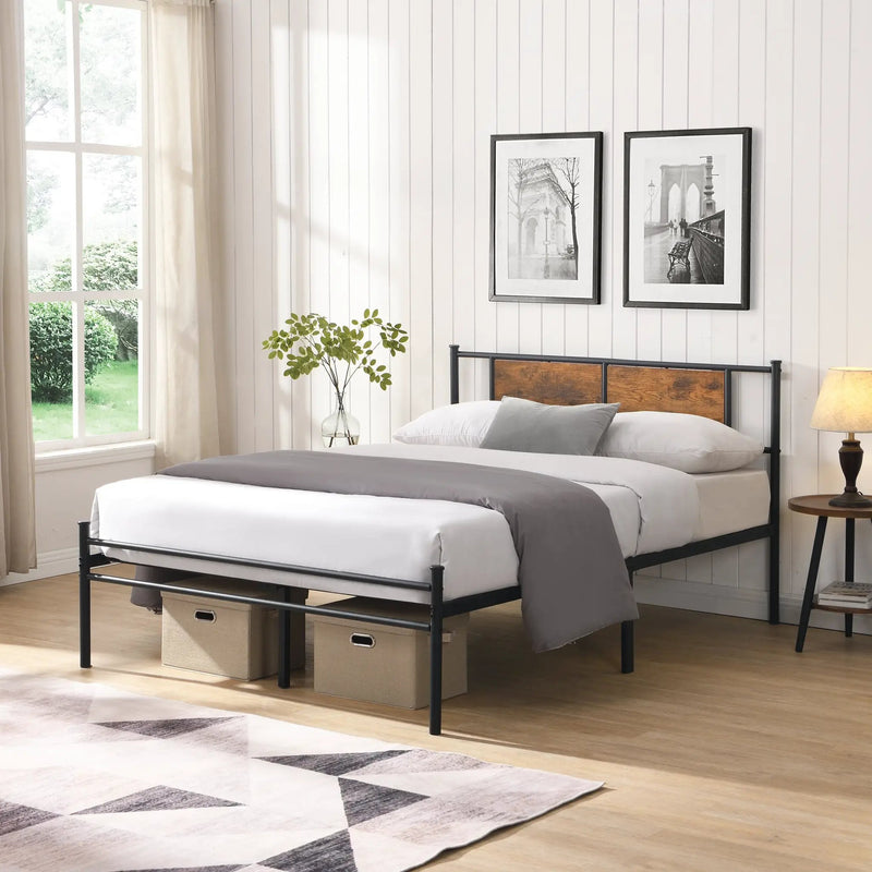 California King Bed Frame - Stylish Design with Wood Panel Headboard by HouseOfZazla