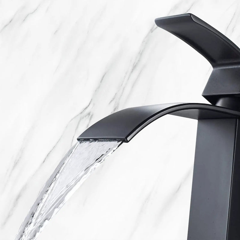 Waterfall Spout Bathroom Sink Single Handle Faucet with Pop-Up Drain by HouseOfZazla