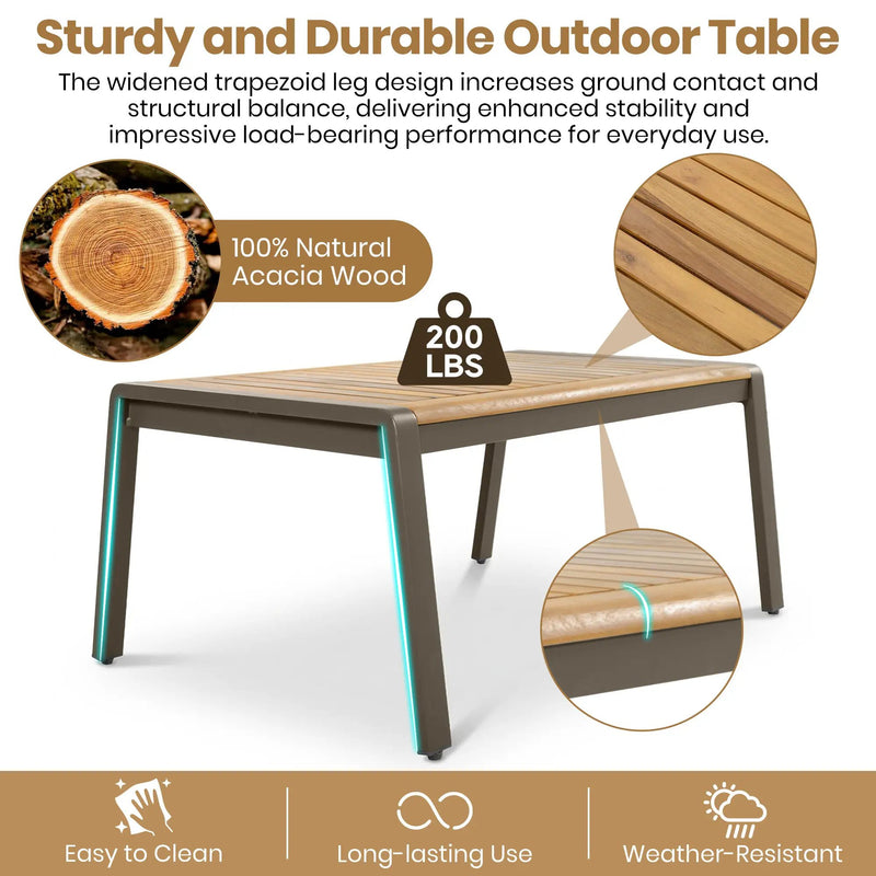 6-Piece Outdoor Patio Furniture Set with Steel Frame Sofa & Acacia Wood Table by HouseOfZazla