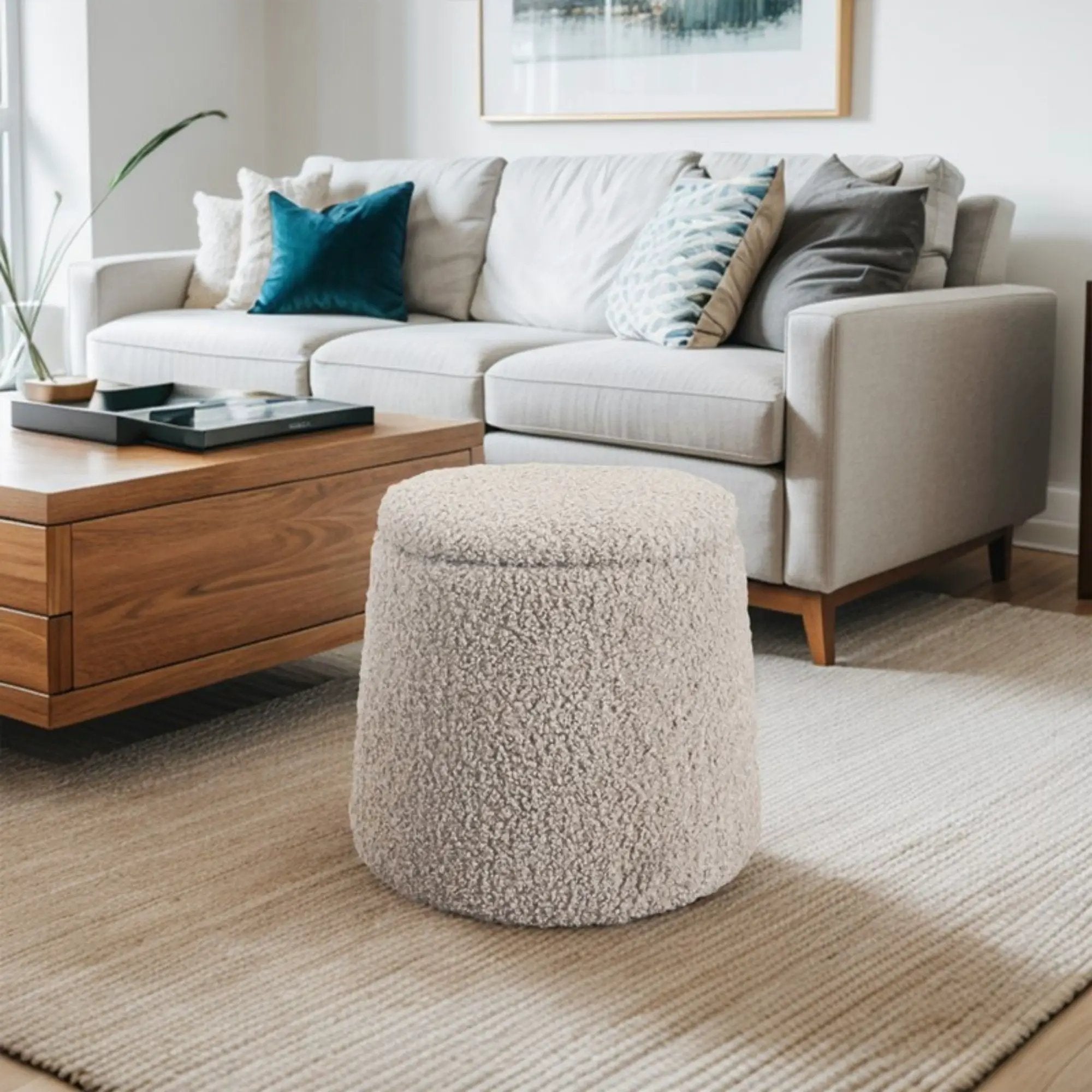 Elegant Round Storage Ottoman Upholstered by Unique Piece Furniture