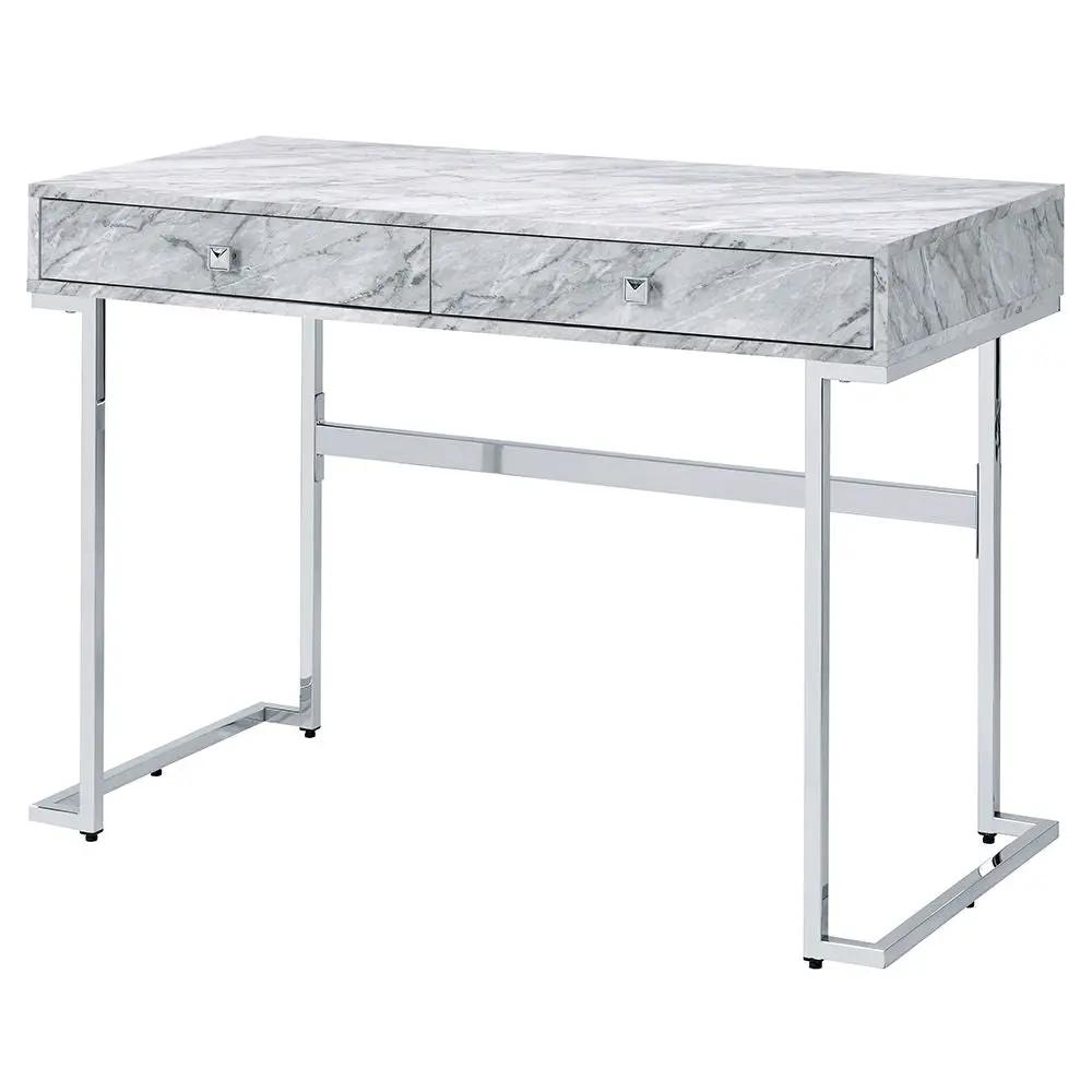 Tigress - Writing Desk - White Printed Faux Marble Top & Chrome by Unique Piece Furniture