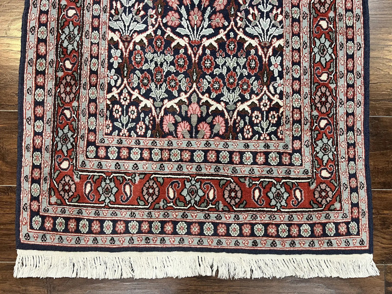 Pak Persian Rug 3x4, Wool Hand Knotted Vintage Traditional Carpet, Navy Blue & Red, Very Fine Small Handmade Floral Rug by Jewel Rugs