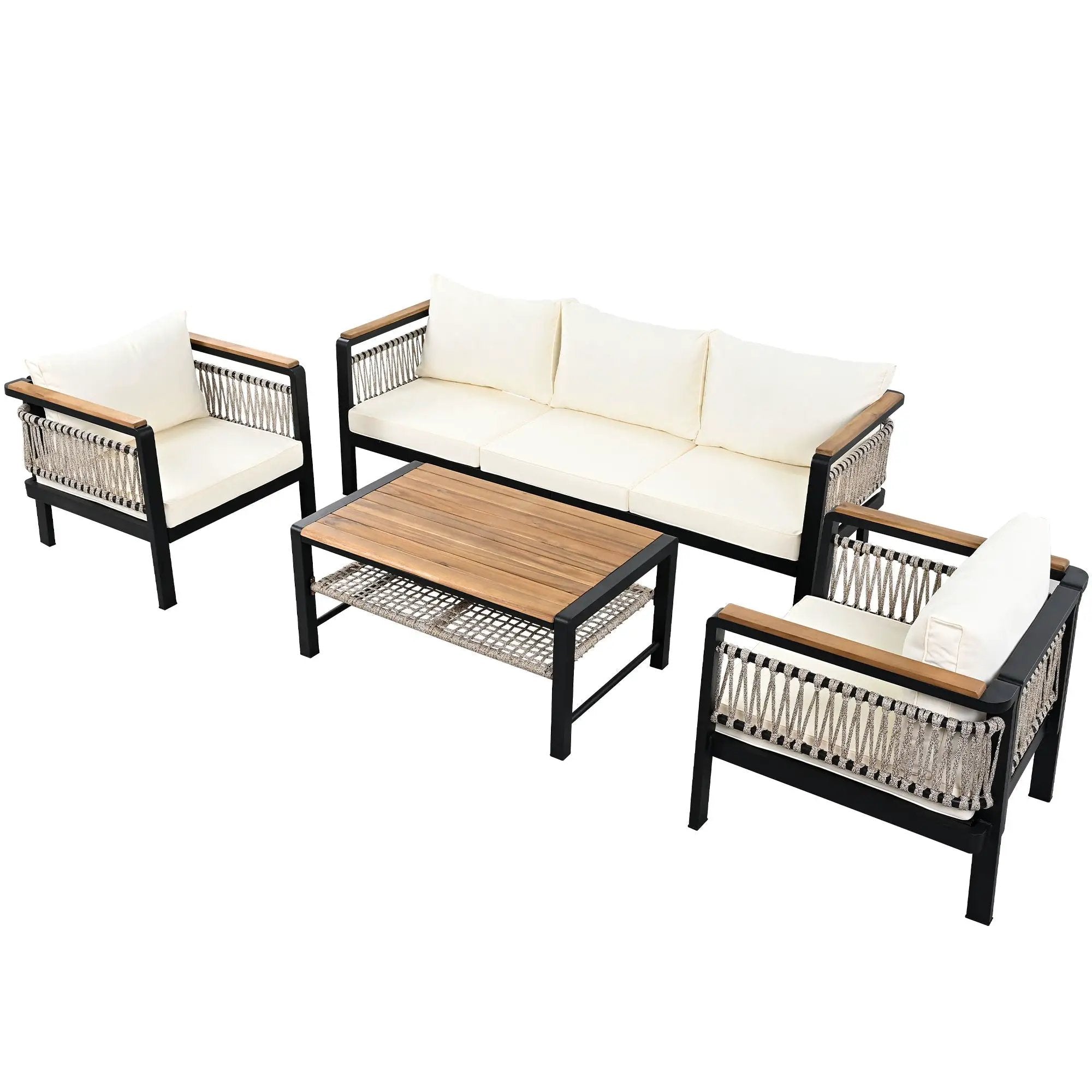 4 Pieces Outdoor Sectional Sofa Set 5 Person Patio Seating Group Outdoor Conversation Set With Cushions And A Coffee Table For Patios by HouseOfZazla