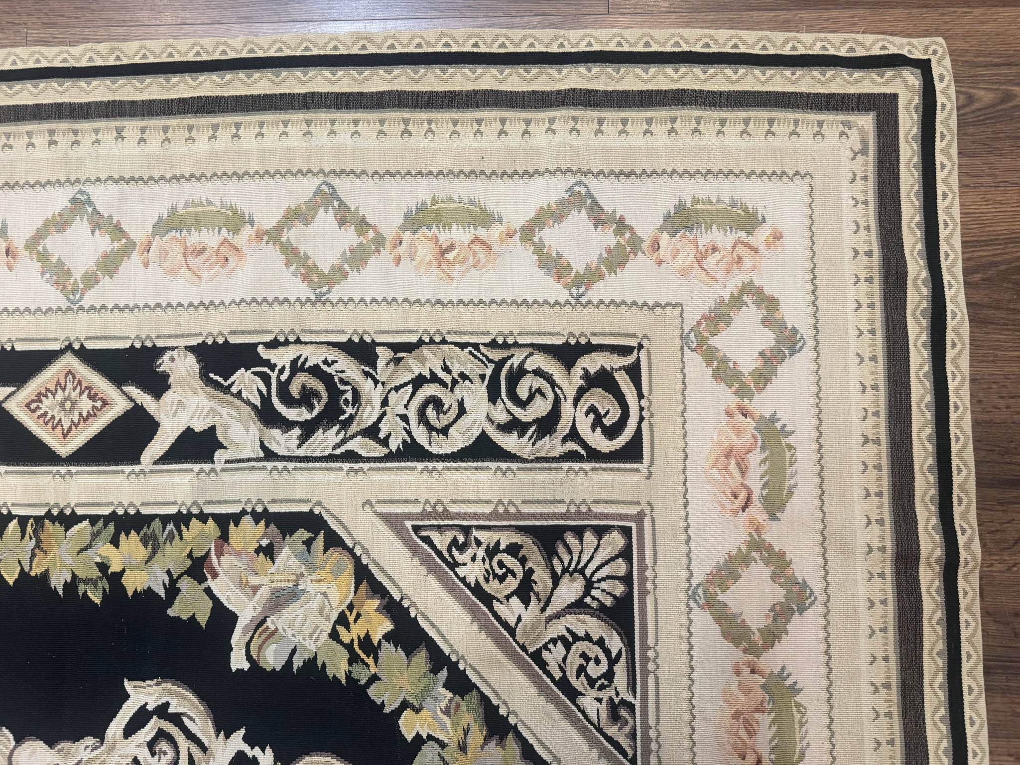 Aubusson Rug 6x8, European Design, Lion Pictorials, Black by Jewel Rugs