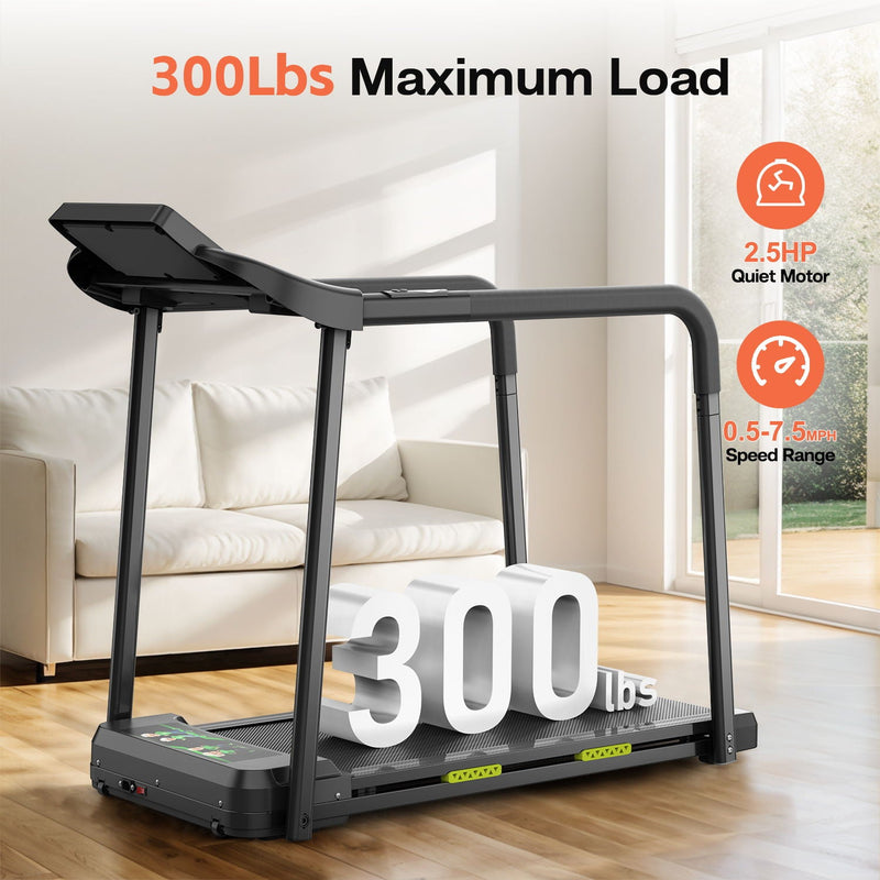Walking Pad Treadmill With Foldable Design, Large LED Display, Stable Handrails - Black by HouseOfZazla